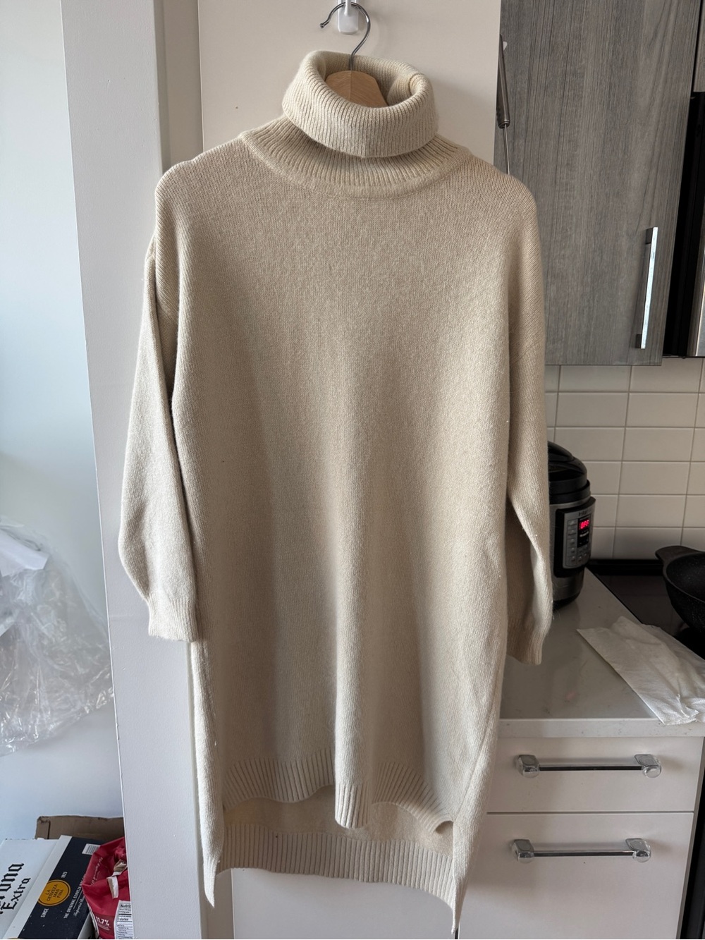 Cream Turtleneck Sweater Dress